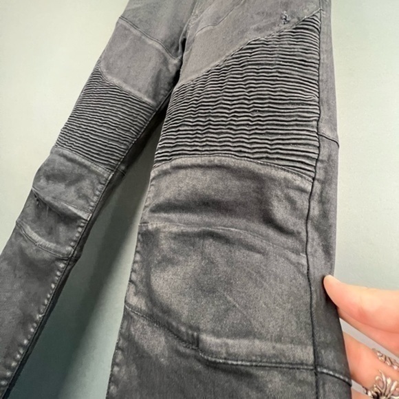 Rare Designer Black Crash Moto Jeans Balmain Style Ribbed Darted Denim 💨 - Picture 4 of 10